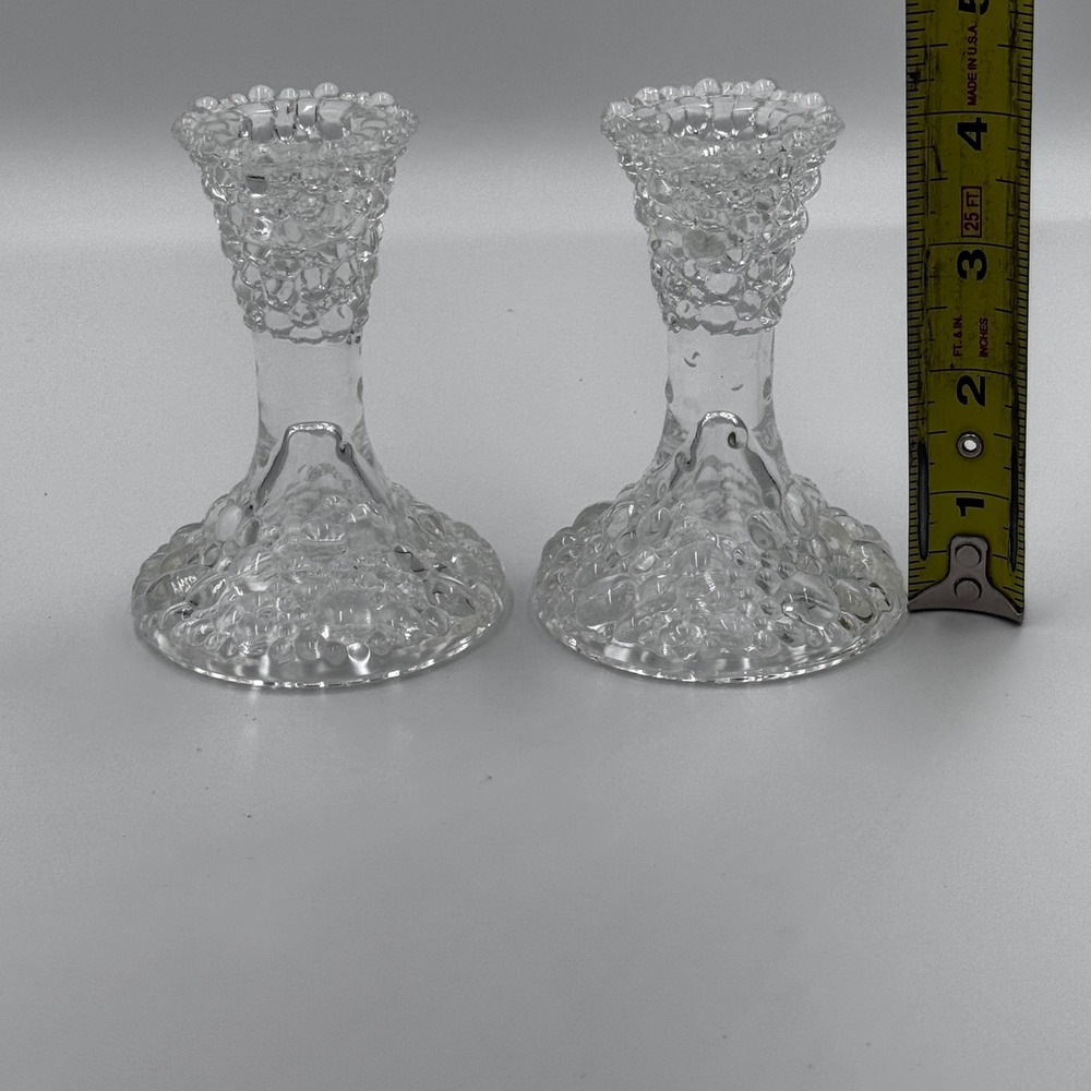 PartyLite Bubble Glass Taper Candle Holders 4.5" Pair Clear Textured Set of 2 - Picture 3 of 5